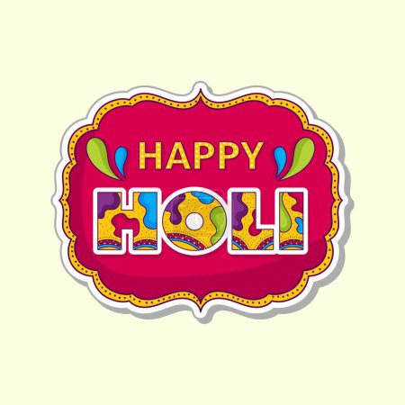 Illustration for Arc Drop Decorative Happy Holi Text In Rustic Frame Against Cosmic Late Background. - Royalty Free Image