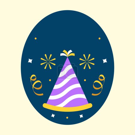 Illustration for Isolated Party Hat With Confetti On Circle Blue And Cosmic Latte Background. - Royalty Free Image