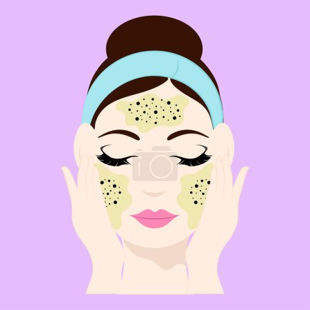Ilustración de Exfoliating Female Face Skin Against Pink Background. - Imagen libre de derechos