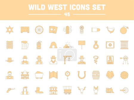 Ilustración de Set Of Wild West Icon In Peach And White Color. - Imagen libre de derechos