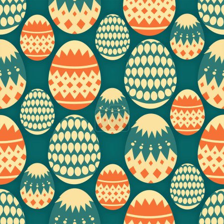 Illustration for Flat Style Floral Decorative Easter Eggs Seamless Teal Background. - Royalty Free Image