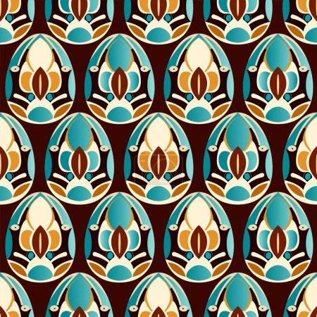 Illustration for Vintage Style Ethnic Eggs Seamless Background In Blue And Brown Color. - Royalty Free Image