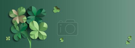 Téléchargez les illustrations : Origami Paper Clover Leaves Decorated On Green Background And Space For Text or Message. Happy St. Patrick's Day Banner Design. - en licence libre de droit