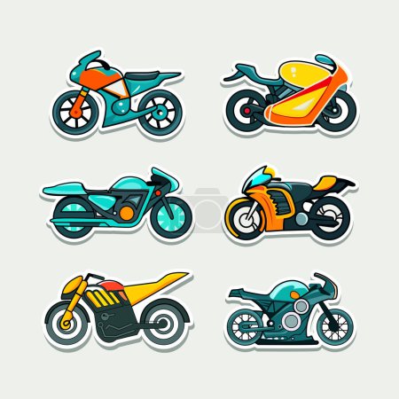 Illustration for Latest Motorbike Collection In Sticker Style. - Royalty Free Image