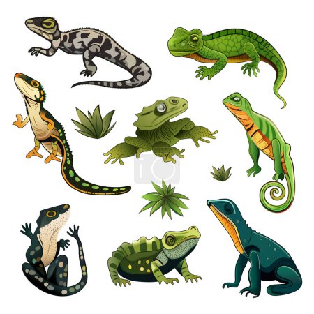 Illustration for Illustration of Amphibians Character Icon Set In Flat Style. - Royalty Free Image