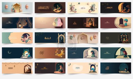 Téléchargez les illustrations : Mois sacré de la communauté musulmane, en-tête ou bannière du Ramadan Kareem. - en licence libre de droit
