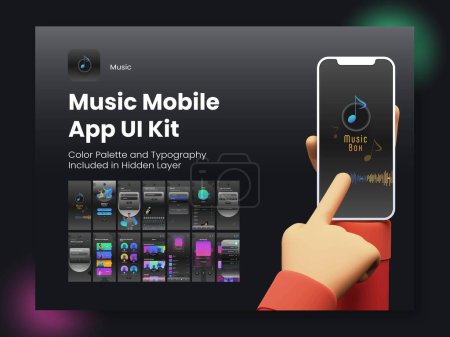 Illustration for Wireframe UI, UX and GUI Layout with Different Login Screens including Account Sign In, Sign Up, Playlist for Music Mobile App. - Royalty Free Image