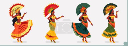 Illustration for Beautiful Carnival Dancers Girls Character Standing In Dancing Pose. - Royalty Free Image