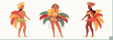 Illustration for Beautiful Samba Female Dancers Character Standing In Dancing Pose. - Royalty Free Image