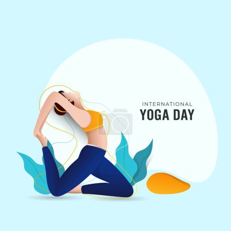 Illustration of Beautiful Young Woman in Yoga Pose for International Yoga Day. 