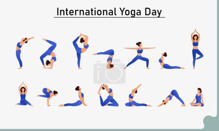 Character of Women's Set in Different Yoga Pose for International Yoga Day.