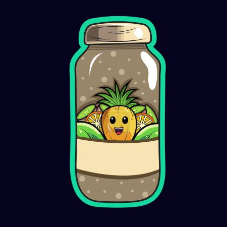 Illustration for Fruit Ingredient Bottle Cartoon In Sticker Style. - Royalty Free Image