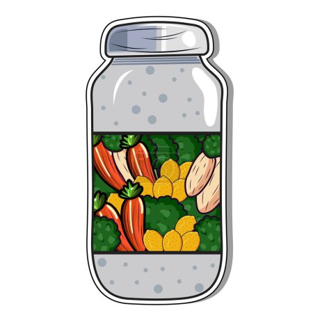 Illustration for Vegetable Ingredients Bottle in Sticker Style. - Royalty Free Image
