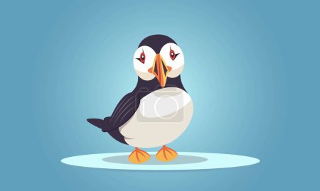 Illustration for Isolated Little Puffin Character Standing on Light Blue Background. - Royalty Free Image