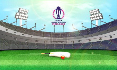 Illustration for ICC Men's Cricket World Cup India 2023 Banner Design with Stadium View. - Royalty Free Image