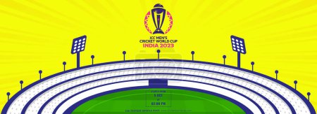 Ilustración de ICC Copa Mundial de Cricket Masculino India 2023 Banner o Header Design con Vista al Estadio. - Imagen libre de derechos