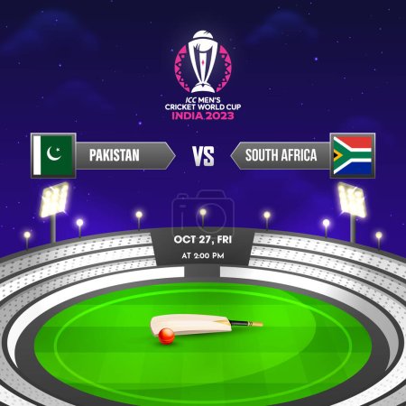 Ilustración de ICC Copa Mundial de Cricket Masculino India 2023 Partido Entre Pakistán vs Sudáfrica, Vista Nocturna del Estadio. - Imagen libre de derechos