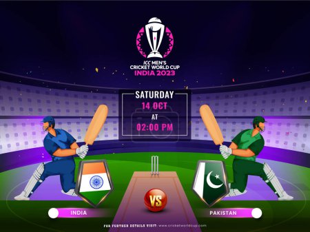 Illustration for ICC Men's Cricket World Cup India 2023 Match Between India VS Pakistan with Batter Players Characters on Playground. - Royalty Free Image