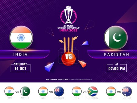 Ilustración de ICC Copa Mundial de Cricket Masculino India 2023 Partido entre India vs Pakistán Destacado y Otros Países Participantes. - Imagen libre de derechos