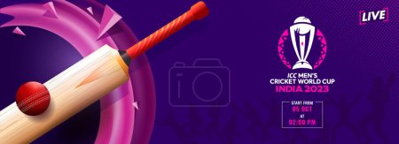 Illustration for ICC Men's Cricket World Cup India 2023 Banner or Header Design in Purple Color. - Royalty Free Image