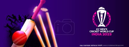 Illustration for ICC Men's Cricket World Cup India 2023 Banner or Header Design in Purple Color, Shiny Cricket Tournaments. - Royalty Free Image