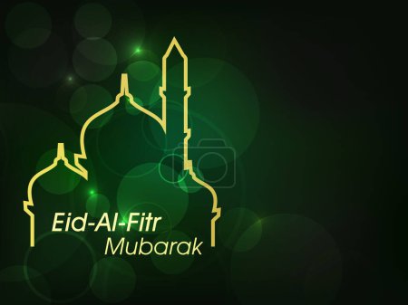 Mosquée Line Art sur Bokeh Effet de lumière fond vert pour la fête musulmane de l'Aïd Al Fitr Moubarak