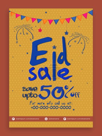 Téléchargez les illustrations : Économisez jusqu'à 50 % sur la vente sur le festival islamique du modèle de l'Aïd ou de la conception de flyer en couleur jaune. - en licence libre de droit