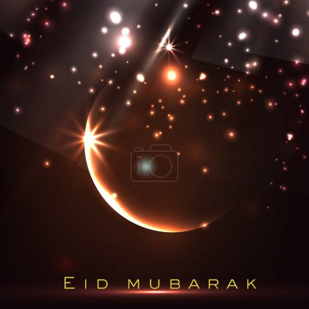 Islamic Festival of Eid Mubarak Celebration Concept with Shiny Crescent Moon at Dark Light Background.