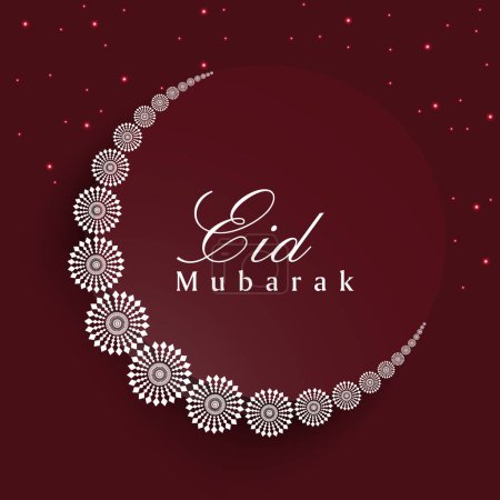 Beautiful Flower Forming Curve Moon on Light Effect Maroon Background for Islamic Festival of Eid Mubarak Celebration.