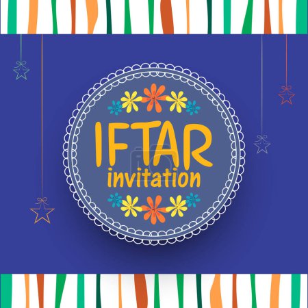 Iftar Invitation Card Design Decorated with Colorful Flower and Hanging Stars.
