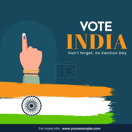 Bewusstseinsplakat-Design mit Botschaft: Wählen Sie Indien, vergessen Sie am Wahltag nicht, Finger und Pinsel streichen indische Flagge auf Krickenten-Hintergrund.