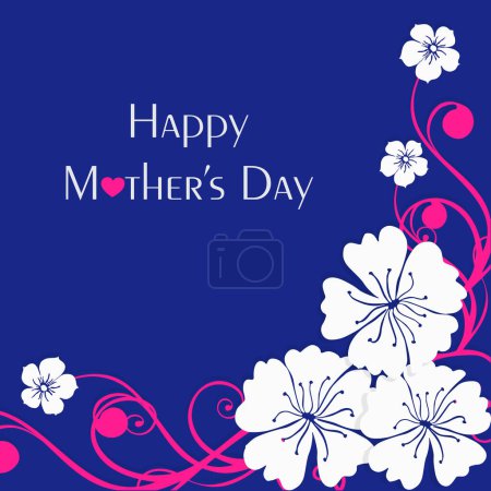 Ilustración de Concepto de celebración del día de la madre feliz con decoración de flores blancas sobre fondo púrpura. - Imagen libre de derechos