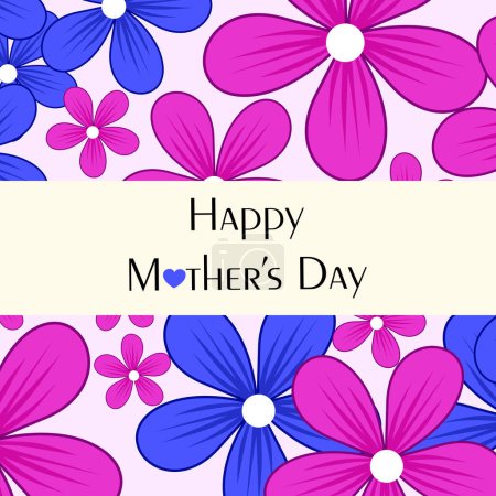 Happy Mother's Day Celebration with Pink and Blue Flower Decorate on Background.