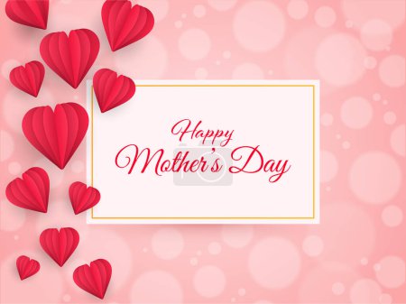 Téléchargez les illustrations : Bonne carte de vœux de la fête des mères Décorer avec des cœurs Origami sur fond rose Bokeh Blur. - en licence libre de droit