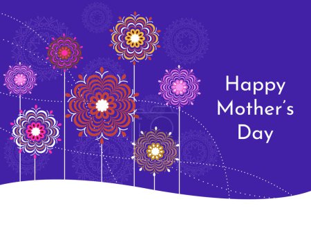 Ilustración de Tarjeta de felicitación del día de la madre feliz en diseño floral. - Imagen libre de derechos