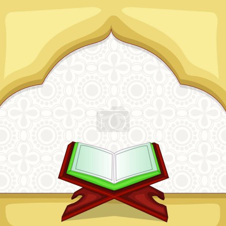 Holy month of muslim community, Ramadan Kareem celebration with illustration of open islamic book Quran Shareef on stylish background.