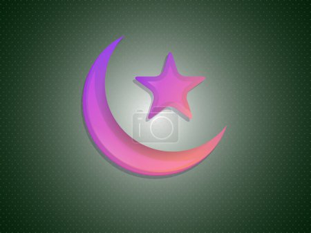 Luna creciente y estrella sobre fondo verde abstracto para el festival de la comunidad musulmana Eid Mubarak.
