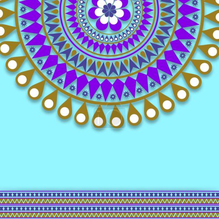 Illustration for Floral Mandala Pattern on Blue Background. - Royalty Free Image