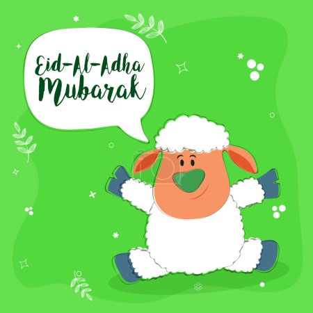 Cute Baby Sheep, Saying Eid-Al-Adha Mubarak, Beautiful vector card design for Muslim Community, Festival of Sacrifice Celebration.