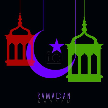 Lámpara colgante con luna creciente sobre fondo negro, Ramadán Kareem Concepto.