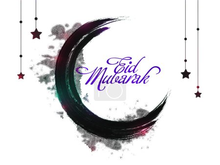 Foto de Luna creciente creativa hecha por pincelada sobre estrellas decoradas de fondo para el Festival de la Comunidad Musulmana, celebración de Eid Mubarak. - Imagen libre de derechos