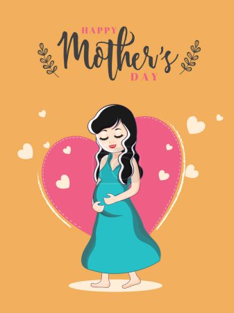 Foto de Hermoso personaje de la señora embarazada con ilustración de las formas del corazón para el diseño de la tarjeta de felicitación del Día de la Madre Feliz
. - Imagen libre de derechos