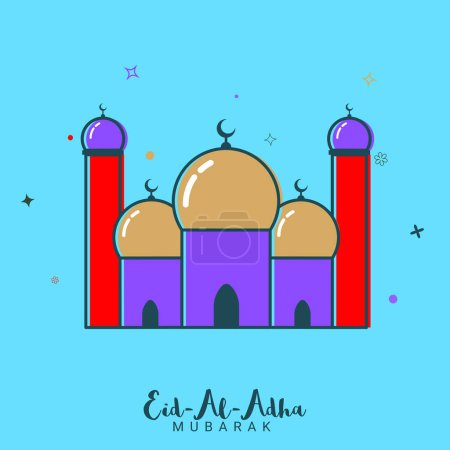Colorful creative Mosque on stars decorated background for Muslim Community, Festival of Sacrifice, Eid-Al-Adha Mubarak. Vector illustration.