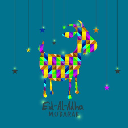 Vector illustration of a Sheep, made by colorful origami style on stars decorated background for Muslim Community, Festival of Sacrifice Celebration. 