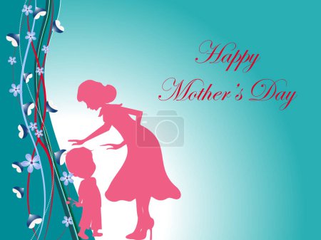 Foto de Madre e hijo silueta patrón floral fondo para el concepto del día de la madre. - Imagen libre de derechos