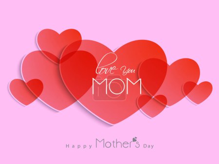 Foto de Hermosos corazones rojos con texto Love You Mom para la celebración del Día de la Madre Feliz. - Imagen libre de derechos