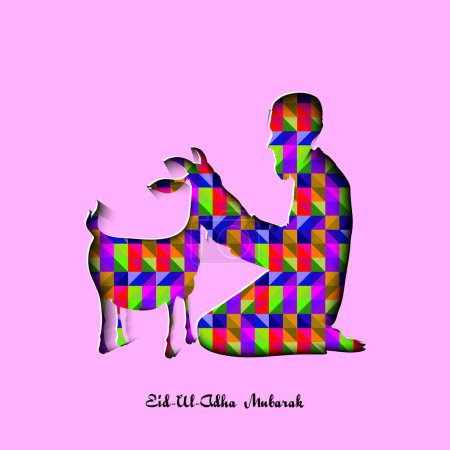 Illustration for Vector illustration of Islamic Man with Goat in colorful origami style for Muslim Community, Festival of Sacrifice, Eid-Al-Adha Mubarak. - Royalty Free Image