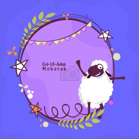 Schafe für Eid-Al-Adha Mubarak. Niedliche Schafe mit kreativem Rahmen, Vektor-Grußkarte für muslimische Gemeinde, Opferfest.