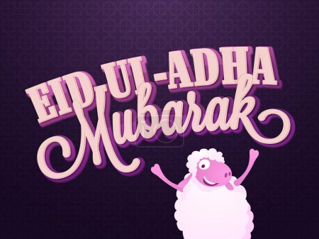 3D Text Eid-Al-Adha Mubarak with funny Sheep on creative pattern, Vector Typographical Background for Muslim Community, Festival of Sacrifice Celebration.