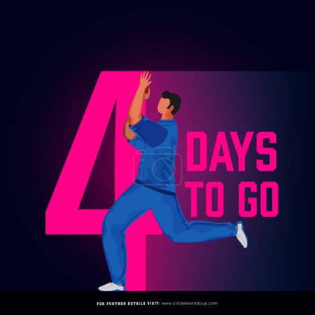 T20 Cricket Match 4 Day To Go Poster Design mit indischen Bowler Spieler Wurfball auf dunklem Hintergrund.